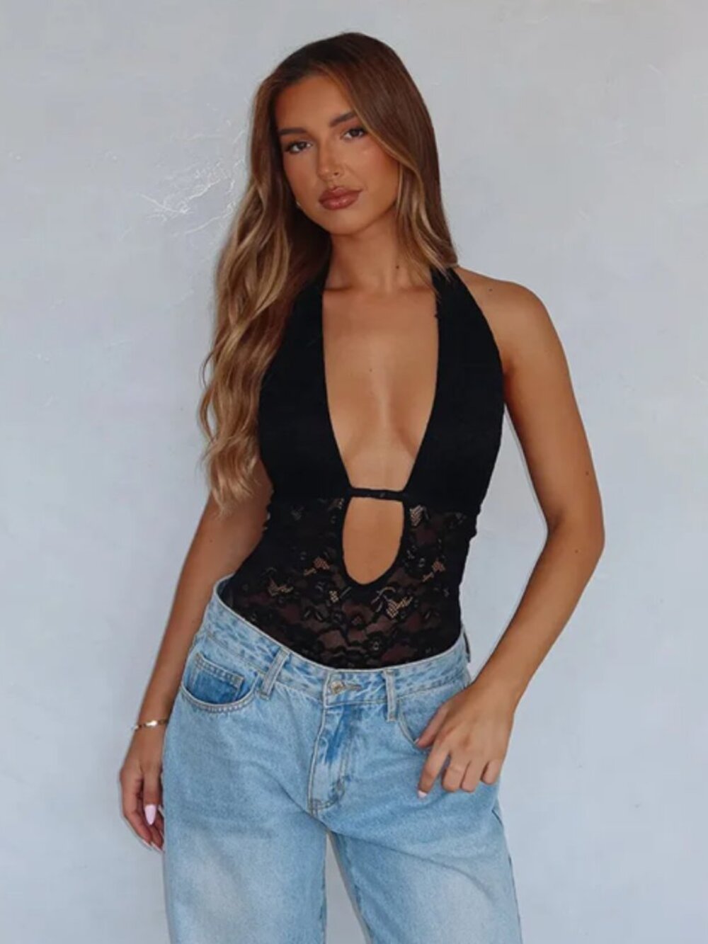 {NEW ARRIVAL} Noir Bloom Lace Halter Bodysuit